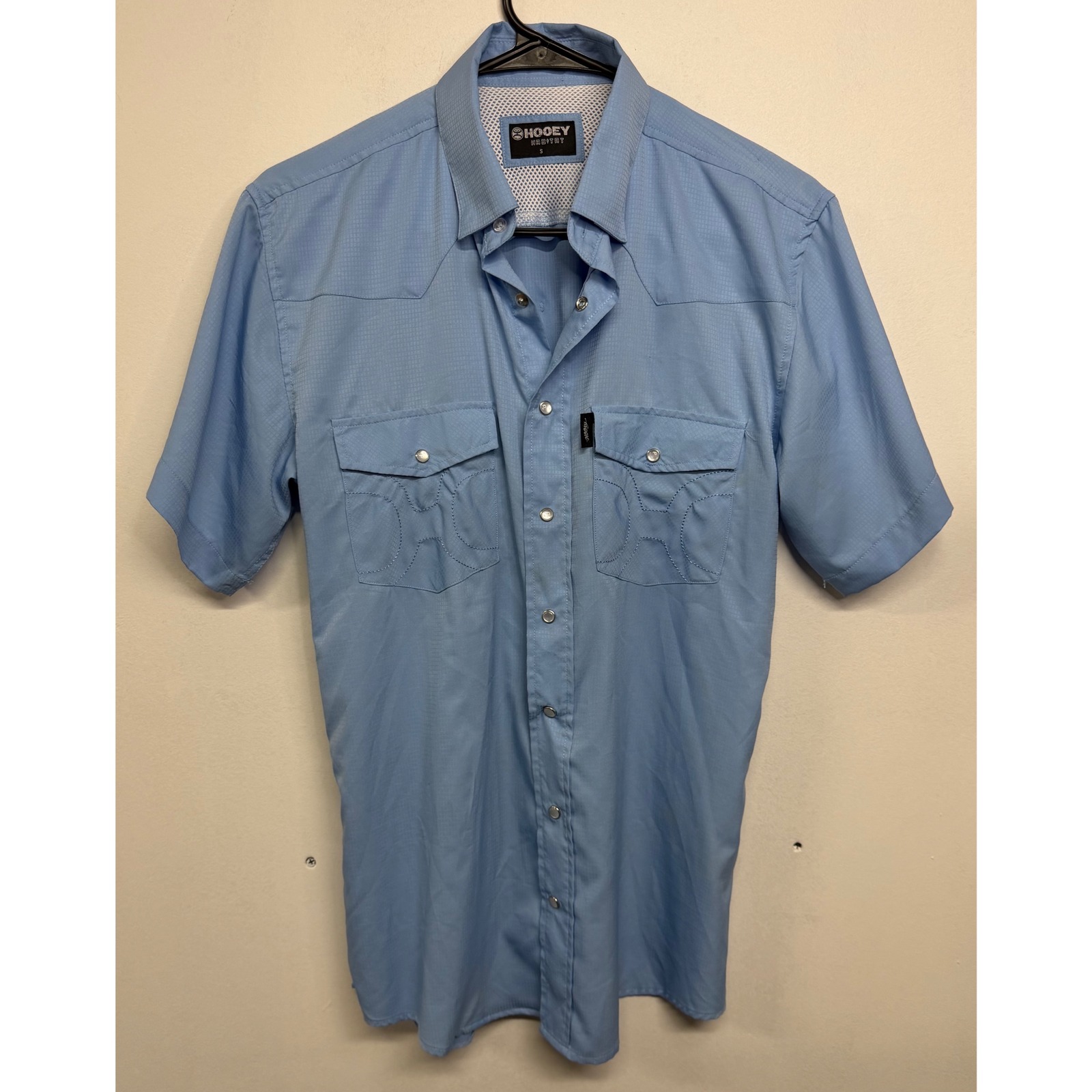 Hooey Habitat Mens Blue Short Sleeve Western Pearl Snap Performance Shirt Small